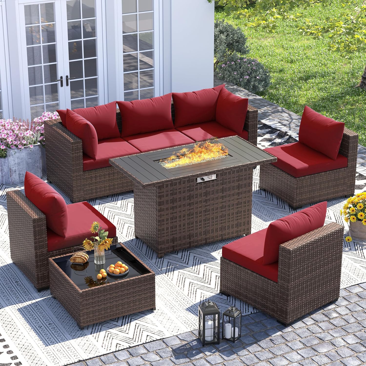Outdoor Furniture Set With Fire Pit - Set Divano Sezionale in Vimini per