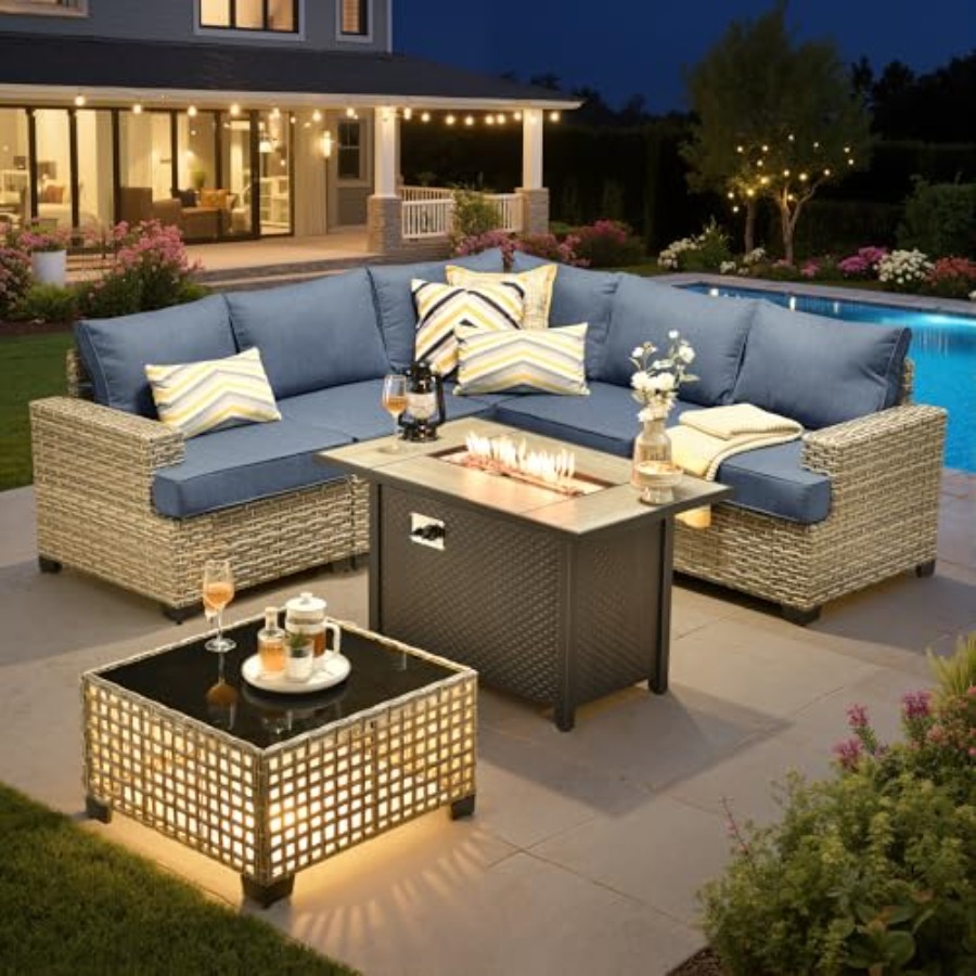 Outdoor Furniture Set With Fire Pit - Set di Mobili da Esterno Componibili