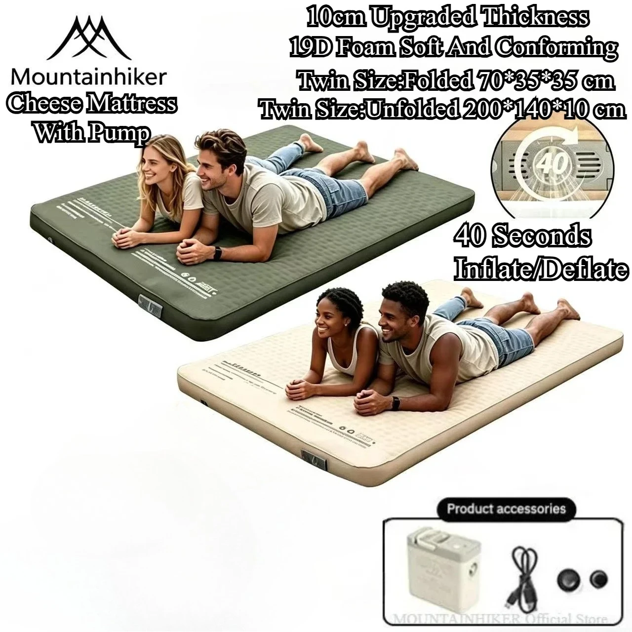 Outdoor Furniture Pads - MOUNTAINHIKER Materasso Gonfiabile Alto 10CM Edizione