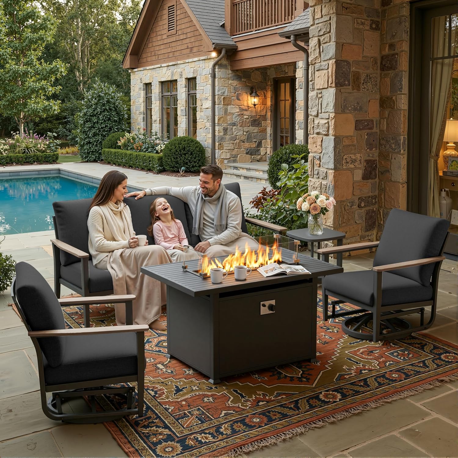Outdoor Furniture Set With Fire Pit - Set da Patio in Alluminio da