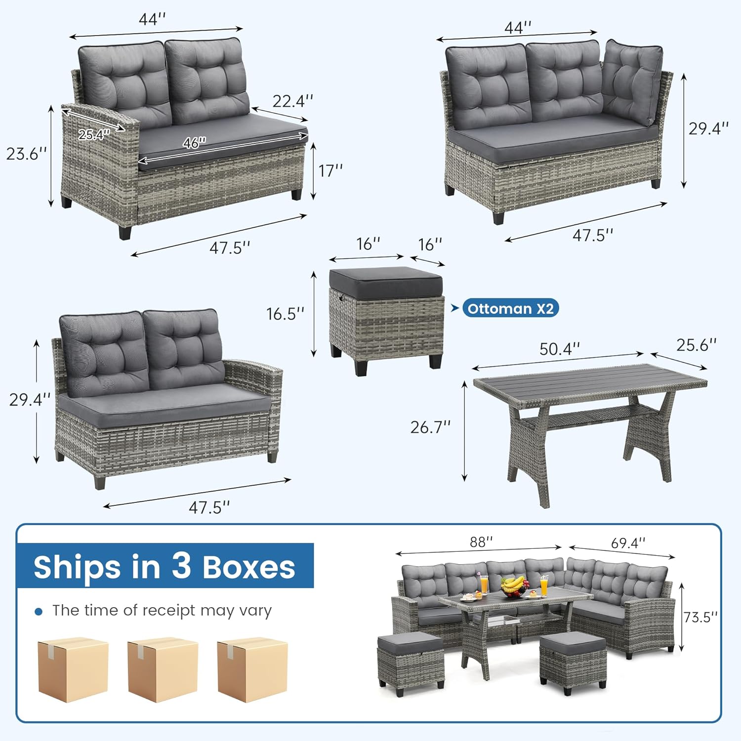 Set di mobili da giardino da 6 - Outdoor Furniture Grey recensione e prezzo