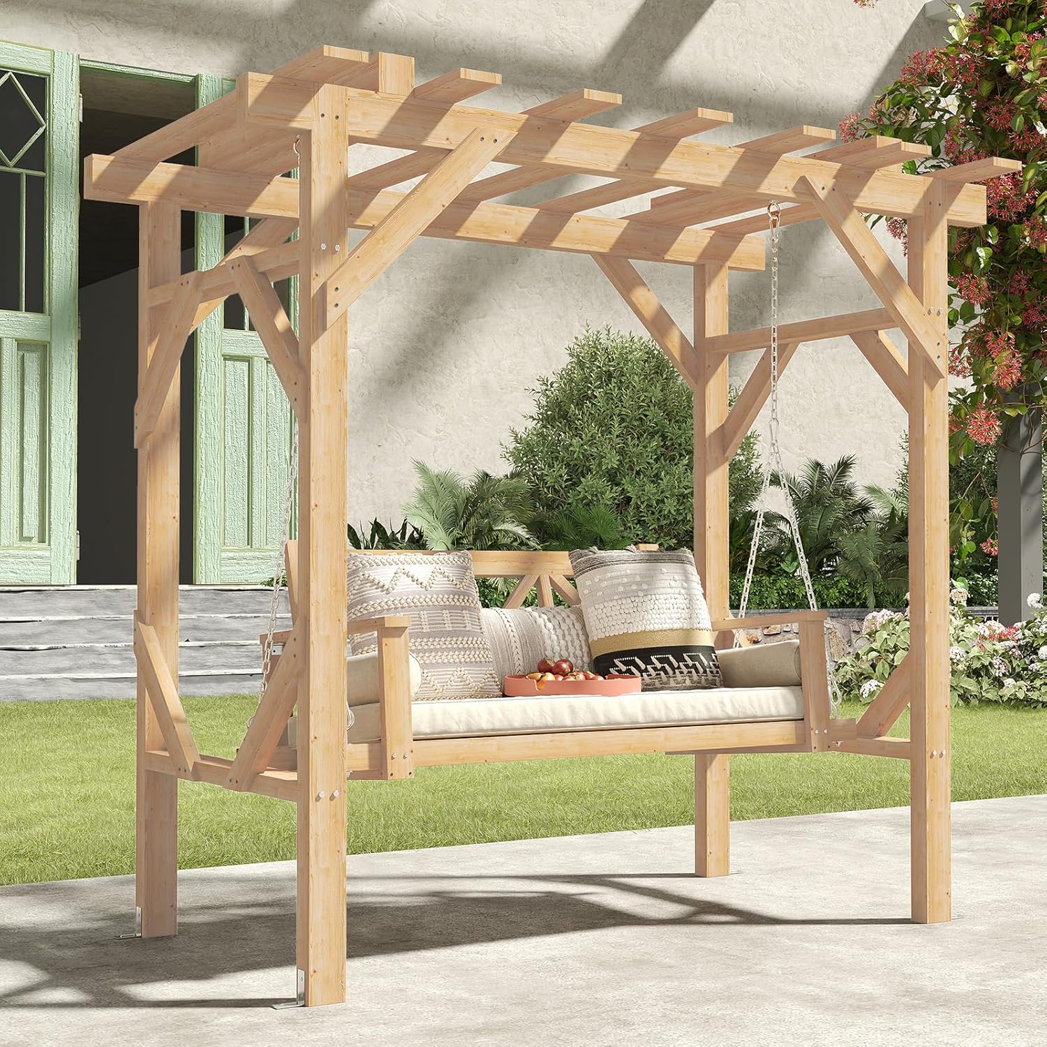 Pergola in Legno di Cedro con  - Hanging Egg Chair recensione e prezzo
