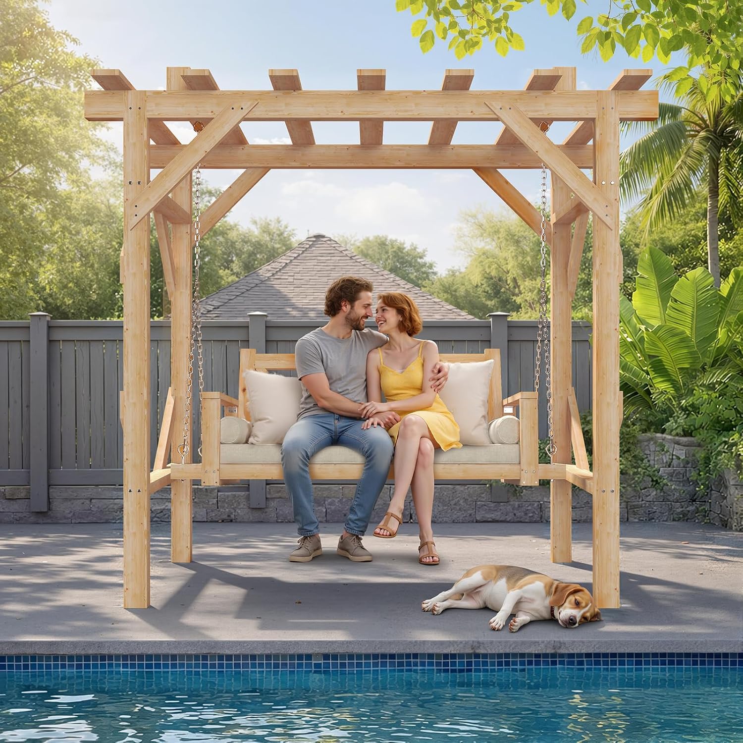 Pergola in Legno di Cedro con  - Hanging Egg Chair recensione e prezzo