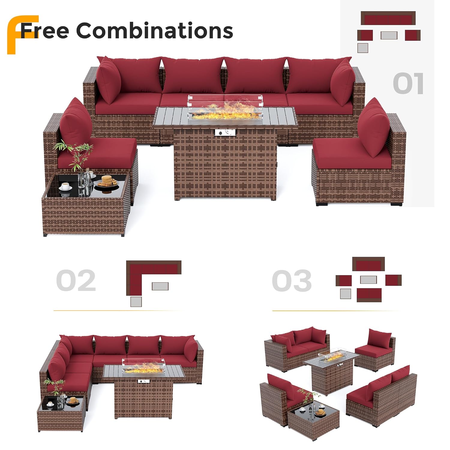 Set Divano Sezionale in Vimini - Outdoor Furniture Set With Fire Pit recensione e prezzo