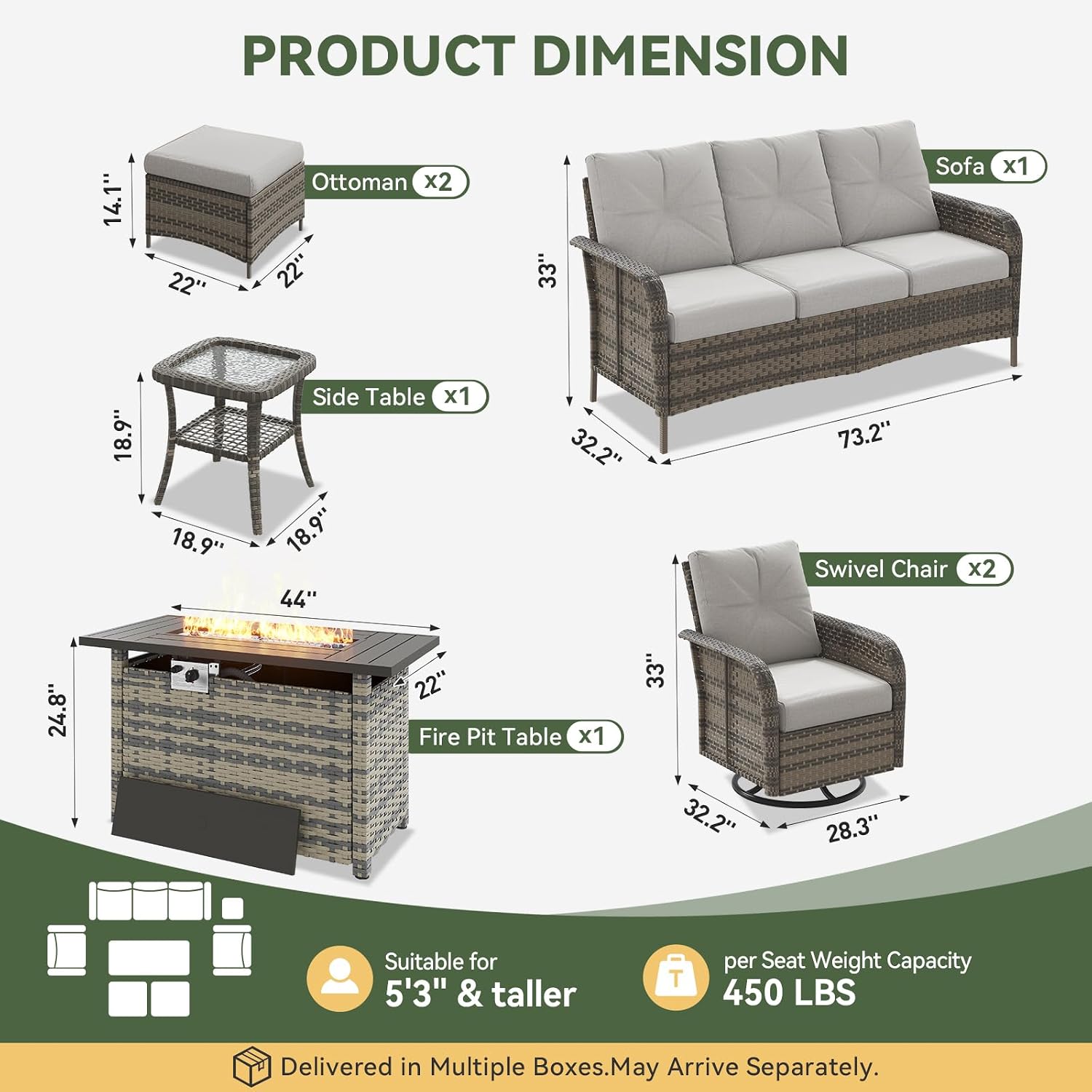 Set da Patio in Vimini a 7 Pez - Outdoor Furniture Set With Fire Pit recensione e prezzo